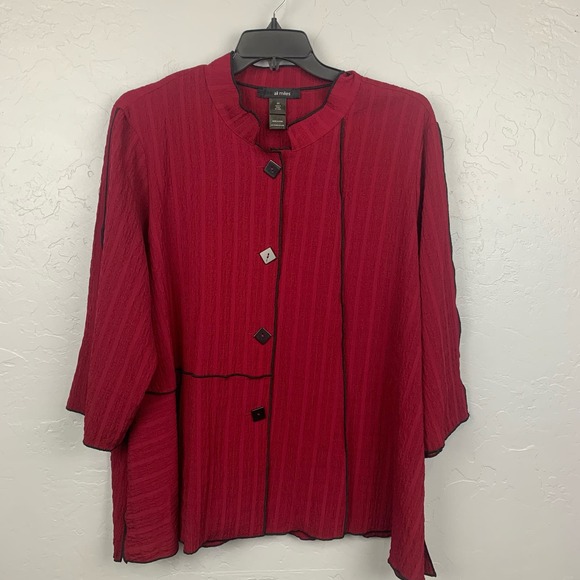 Ali Miles 3/4 Sleeve Tunic Top Size 2x Red Button Front Blouse Artsy Flowy - Picture 2 of 10
